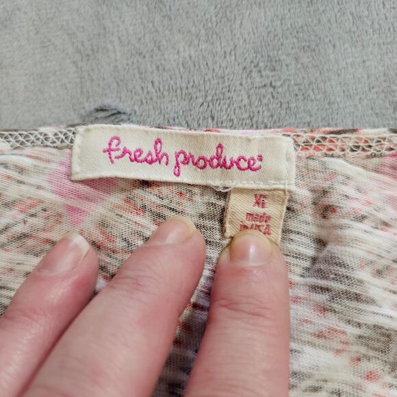 Fresh Produce Top Shirt Womens XL Pink Brown Short Sleeve Flowy A Line Casual - Picture 3 of 9